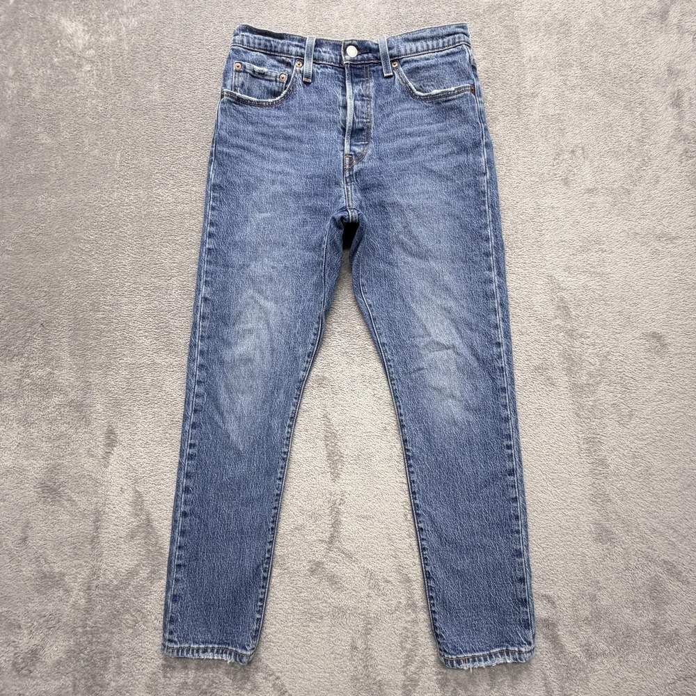 Levis 501 Skinny Jeans Womens Measured 30x27 Blue Straight Denim Button Fly